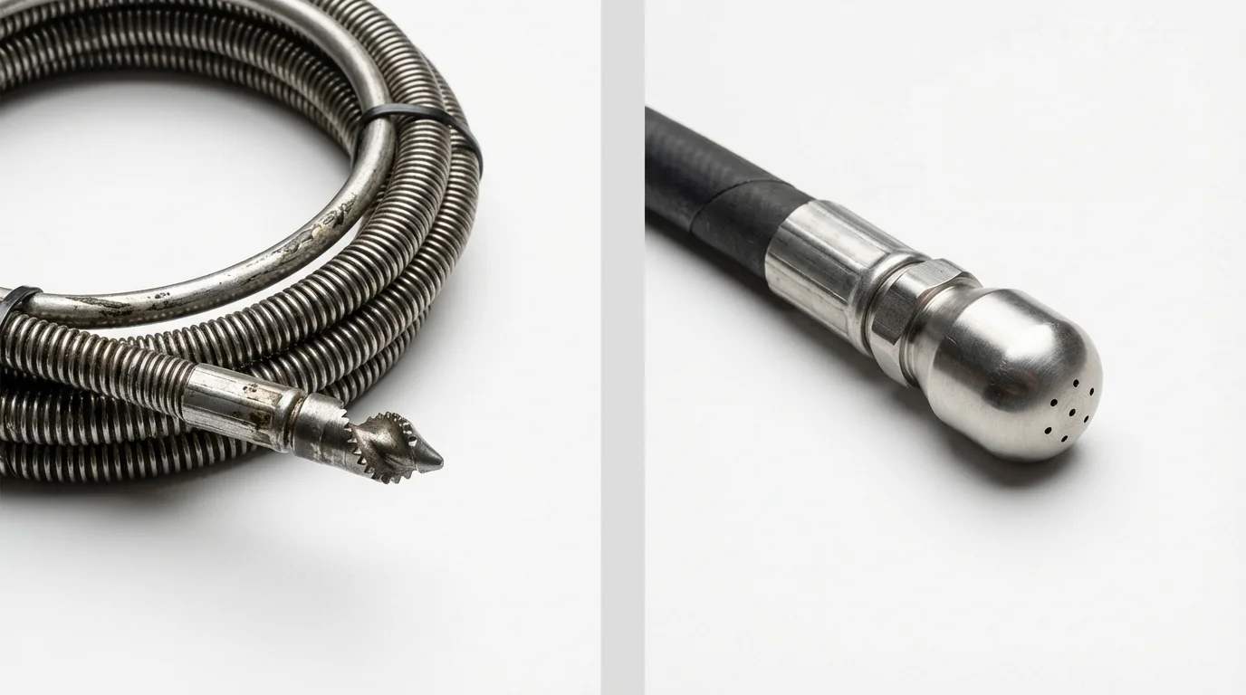 Drain snake cable and hydro jetting nozzle used for drain cleaning in Hickman, NE