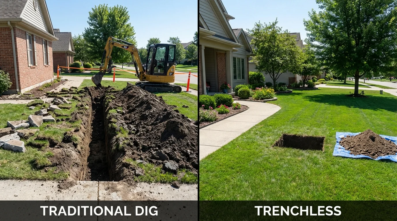 Trenchless sewer repair with minimal yard damage versus traditional excavation in Hickman, NE